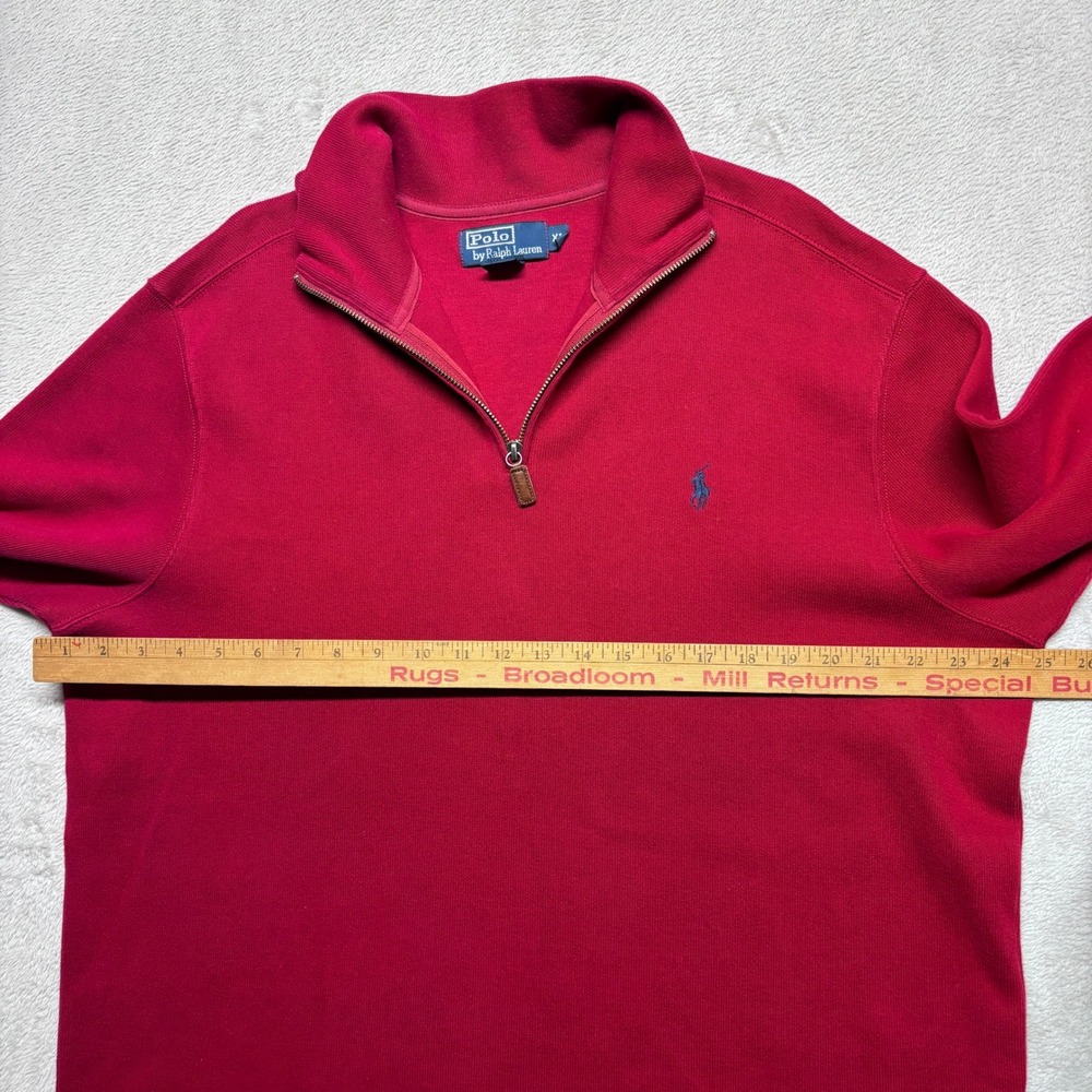 Polo Ralph Lauren Mens XL Red Quarter Zip Pullover Sweater Cotton Pony Logo - Picture 6 of 6